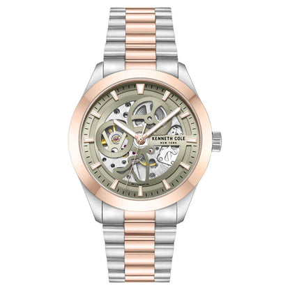 Kenneth Cole Mechanical Hand Wound Analog Mechanical Grey Dial With Two Toned Stainless Steel Strap Watch For Men KCWGL0046702MN