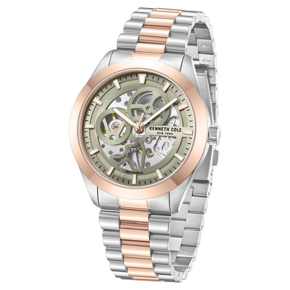 Kenneth Cole Mechanical Hand Wound Analog Mechanical Grey Dial With Two Toned Stainless Steel Strap Watch For Men KCWGL0046702MN