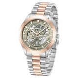 Kenneth Cole Mechanical Hand Wound Analog Mechanical Grey Dial With Two Toned Stainless Steel Strap Watch For Men-NTKCWGL0046702MN