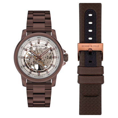 Kenneth Cole Automatic Silver Dial Leather Strap Watch For Men