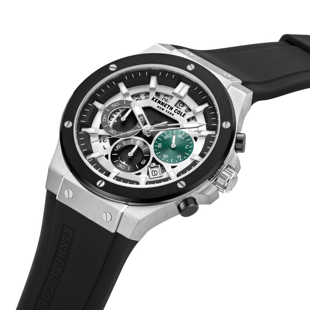 Kenneth Cole Quartz Chronograph Silver Dial Silicone Strap Watch for Men