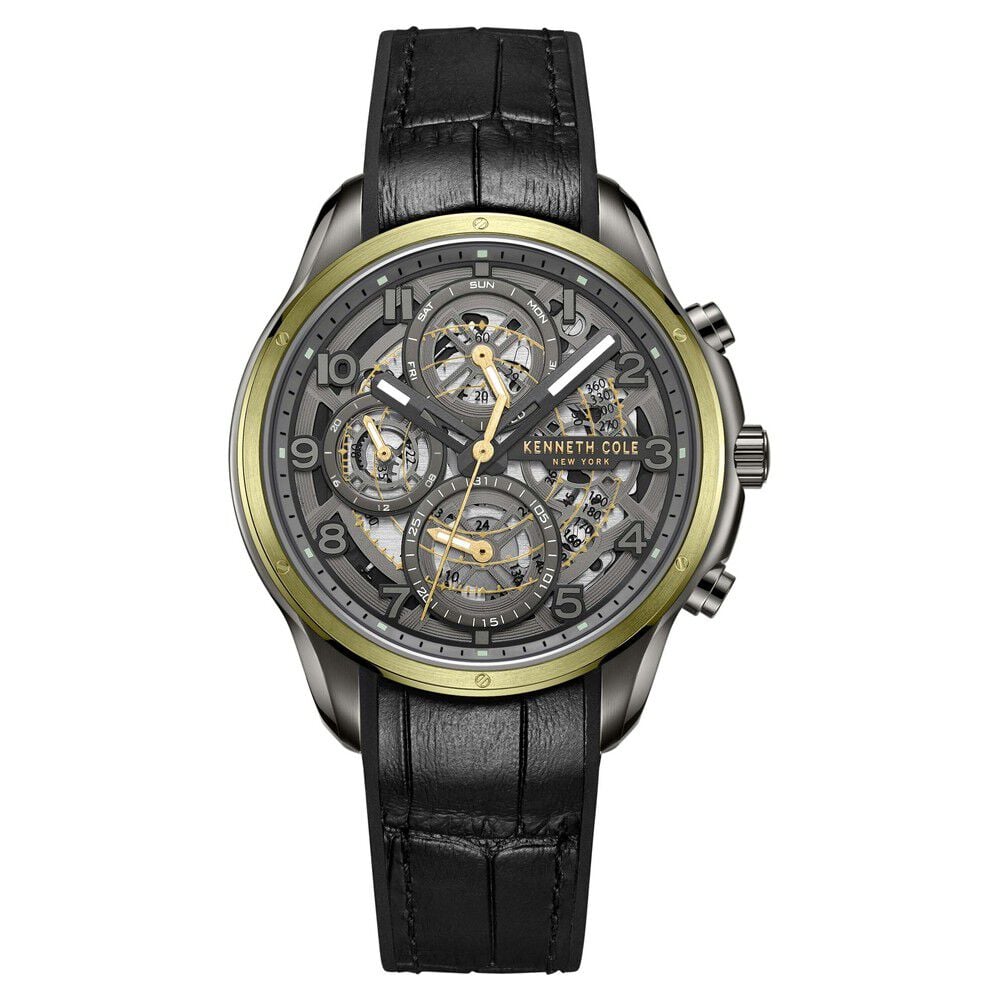 Kenneth Cole Quartz Multifunction Grey Dial Leather Strap Watch for Men