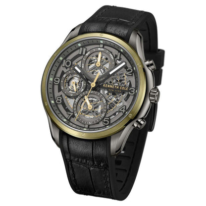 Kenneth Cole Quartz Multifunction Grey Dial Leather Strap Watch for Men