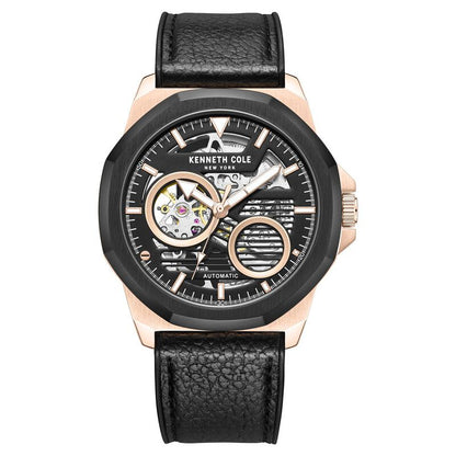 Kenneth Cole Automatic Black Dial Leather Strap Watch For Men