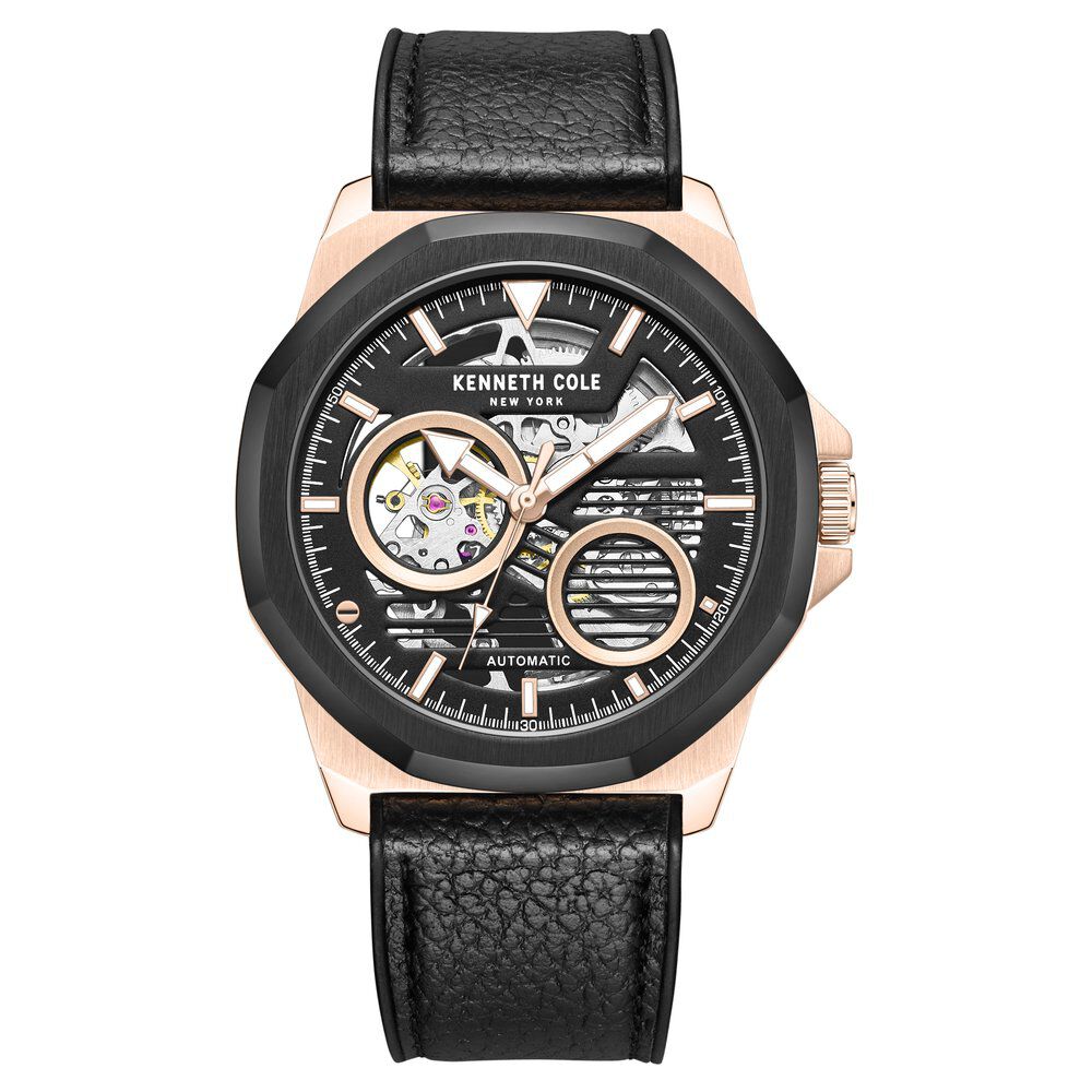 Kenneth Cole Automatic Black dial Leather Strap Watch for Men KCWGR0013603MN