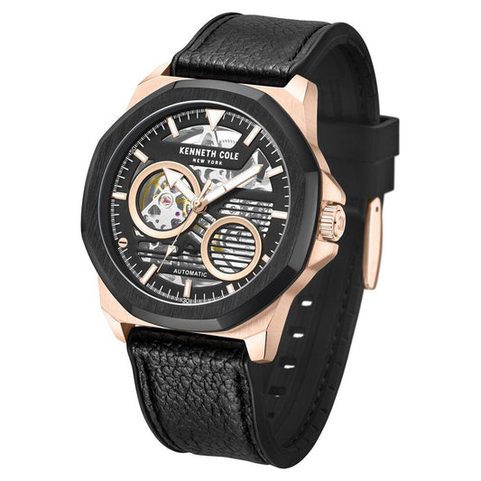 Kenneth Cole Automatic Black Dial Leather Strap Watch For Men