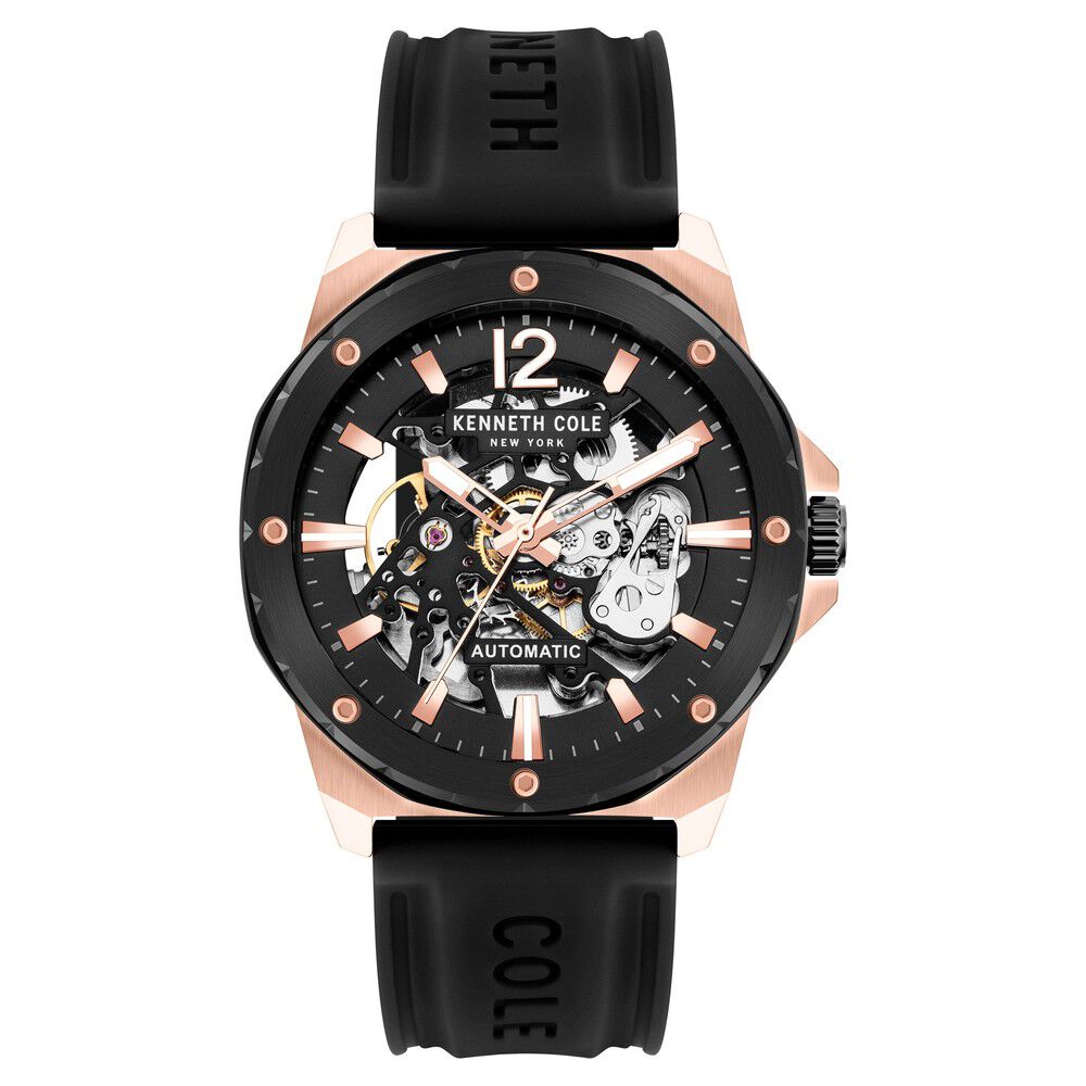 Kenneth Cole Automatic Black Dial Silicone Strap Watch for Men NEKCWGR2104204MN