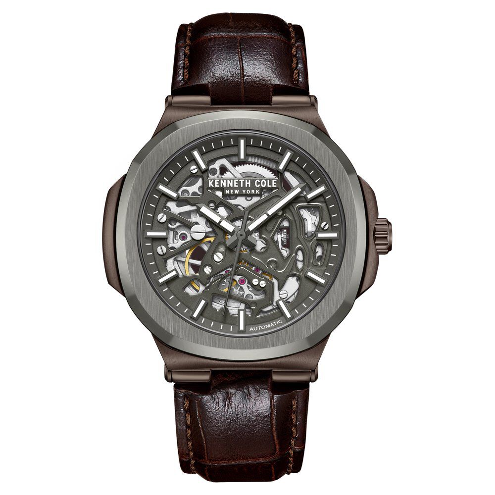 Kenneth Cole Automatic Grey Dial With Brown Leather Strap Watch For Men KCWGX0046203MN