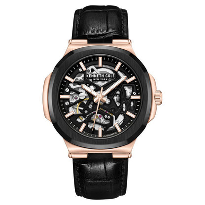 Kenneth Cole Automatic Black Dial With Black Leather Strap Watch For Men KCWGX0046204MN