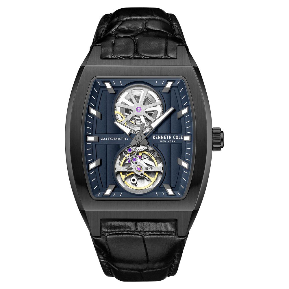 Kenneth Cole Automatic Black Leather Strap Watch For Men-NTKCWGX0058802MN