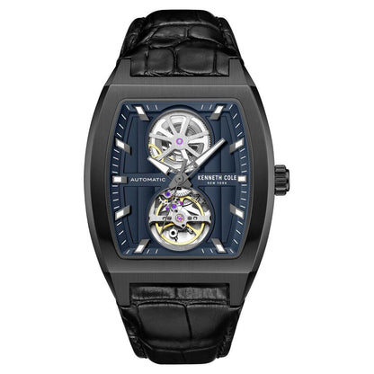 Kenneth Cole Automatic Black Leather Strap Watch For Men-NTKCWGX0058802MN