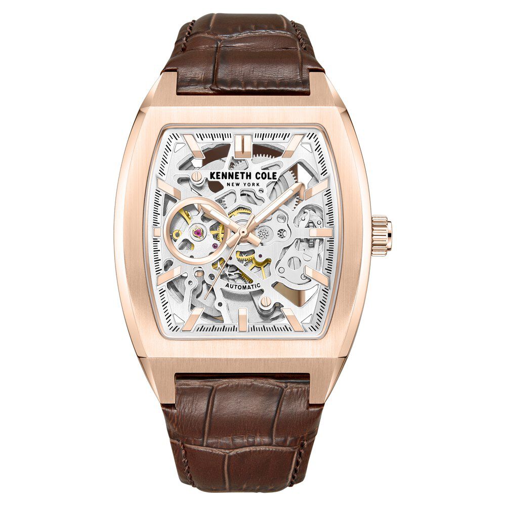 Kenneth Cole Automatic White Dial Leather Strap Watch For Men KCWGX0063802MN