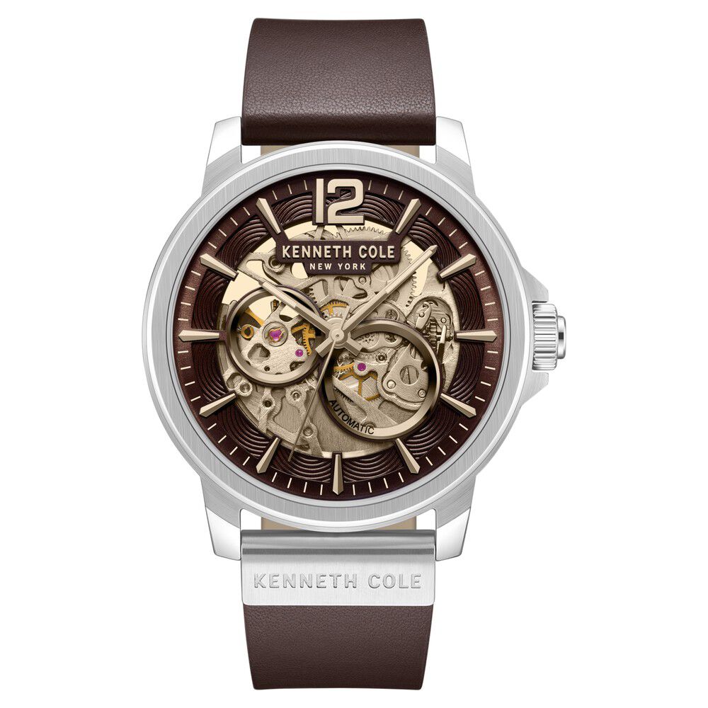 Kenneth Cole Kenneth Cole Automatic Brown Dial Leather Strap Watch For Men KCWGX2124701MN