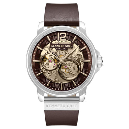 Kenneth Cole Kenneth Cole Automatic Brown Dial Leather Strap Watch For Men KCWGX2124701MN
