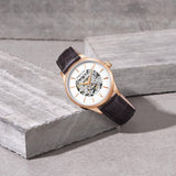 Kenneth Cole Automatic White Dial Leather Strap Watch For Men KCWGX2216901MN