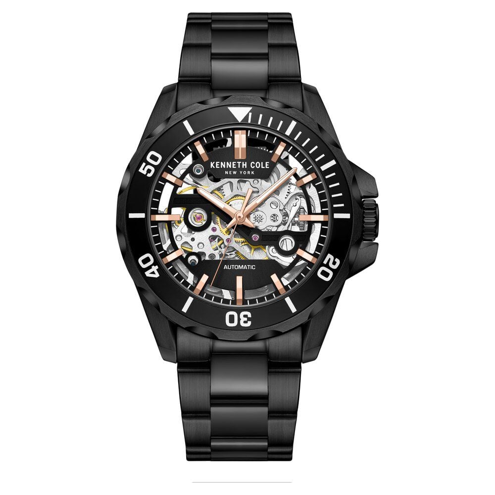 Kenneth Cole Automatic Black Dial With Black Stainless Steel Strap Watch For Men-NTKCWGY0046002MN