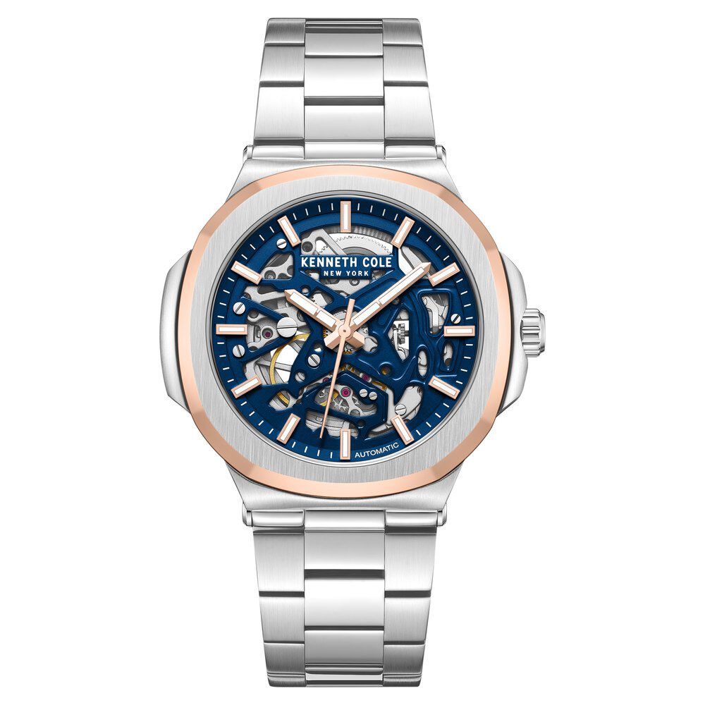 Kenneth Cole Automatic Blue Dial With Silver Stainless Steel Strap Watch For Men KCWGY0046201MN