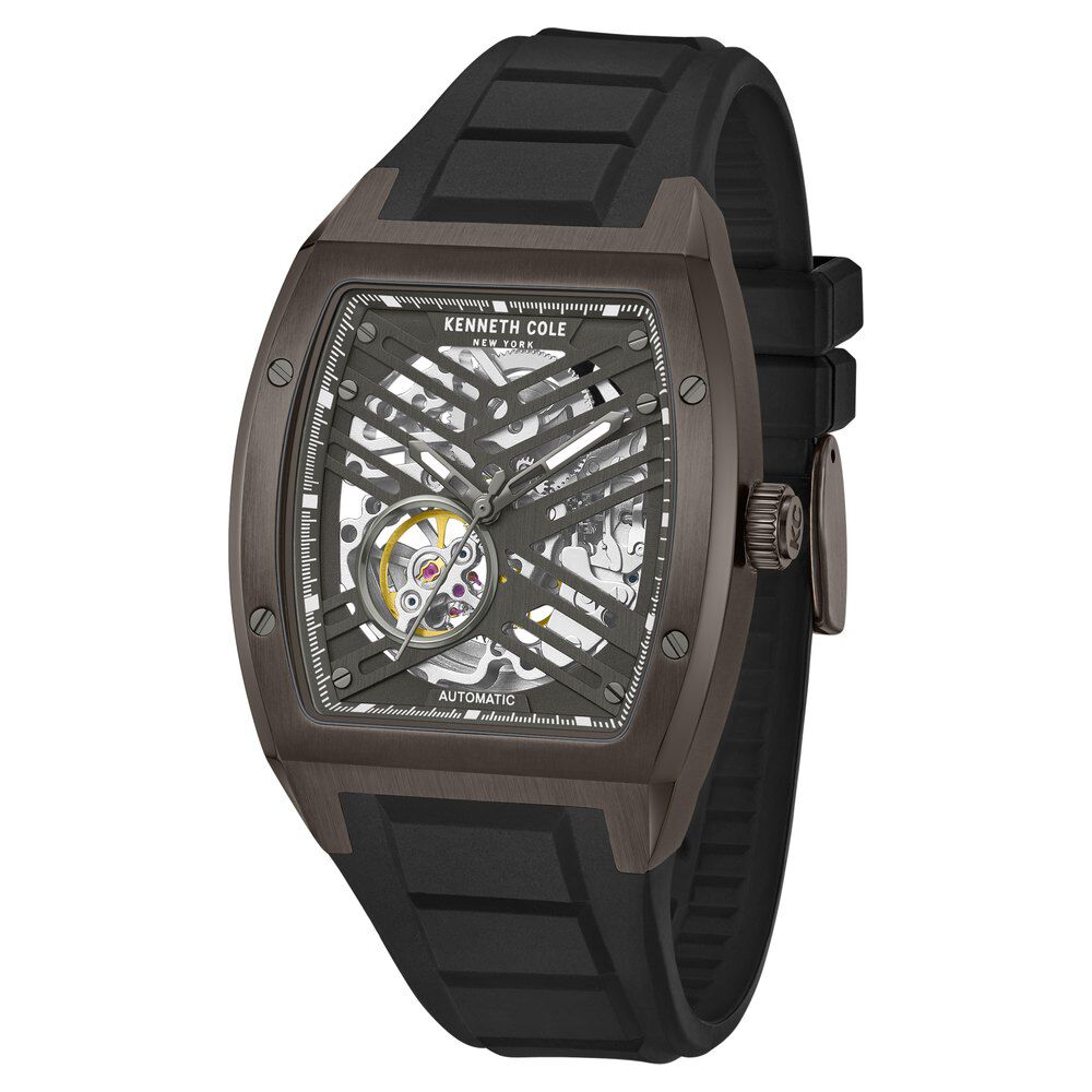 Kenneth Cole Automatic Grey Dial With Black Silicone Strap Watch For Men-NTKCWGZ0046102MN