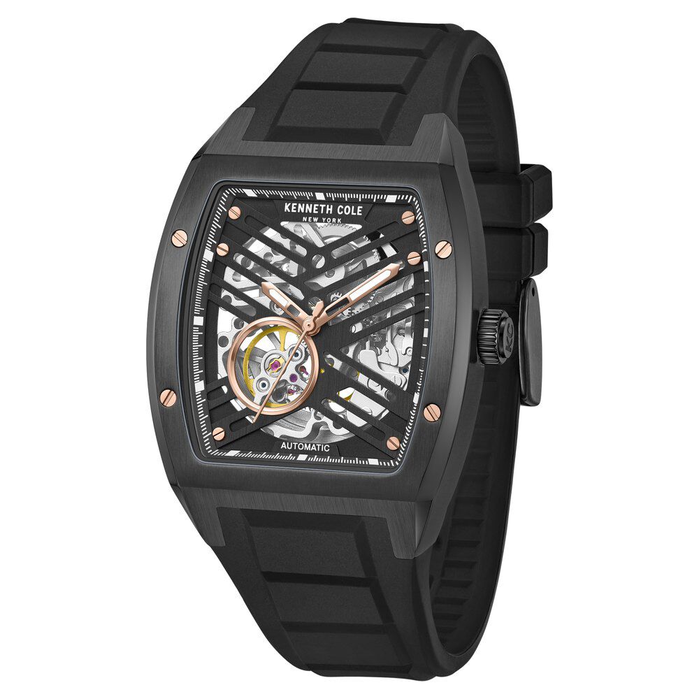 Kenneth Cole Automatic Black Dial With Black Silicone Strap Watch For Men-NTKCWGZ0046103MN