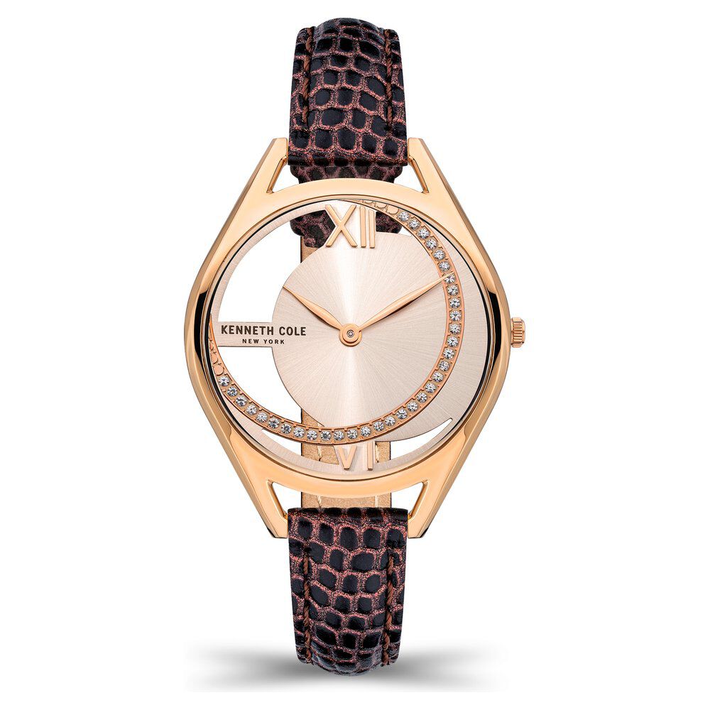 Kenneth Cole Quartz Analog Rose Gold Dial Leather Strap Watch for Women