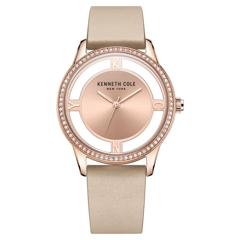 Kenneth Cole Quartz Analog Rose Gold Dial Leather Strap Watch For Women