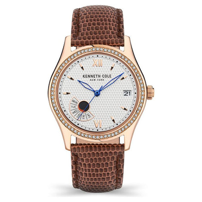 Kenneth Cole Quartz Multifunction Silver Dial Leather Strap Watch For Women