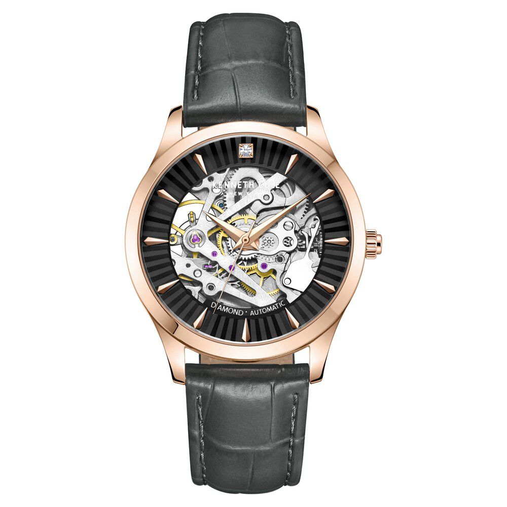 Kenneth Cole Automatic Black Dial Leather Strap Watch for Women KCWLE2235502LD