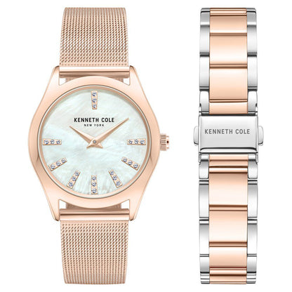 Kenneth Cole Quartz Analog Mother Of Pearl Dial Stainless Steel Interchangeable Strap Watch For Women KCWLG0048403LD