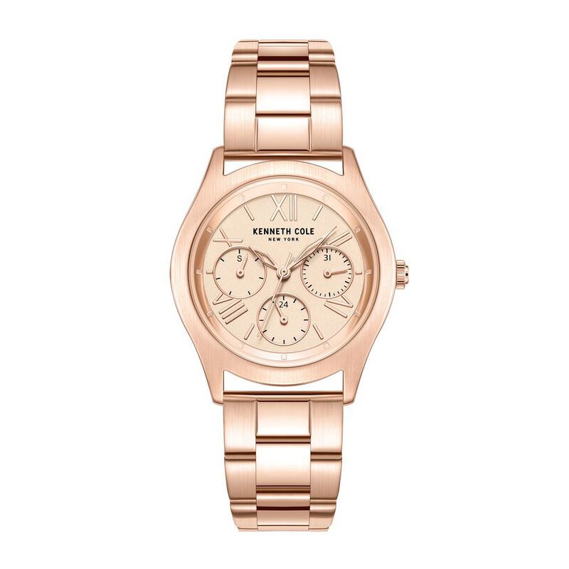 Kenneth Cole Quartz Multifunction Rose Gold Dial Stainless Steel Strap Watch For Women