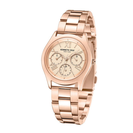 Kenneth Cole Quartz Multifunction Rose Gold Dial Stainless Steel Strap Watch For Women