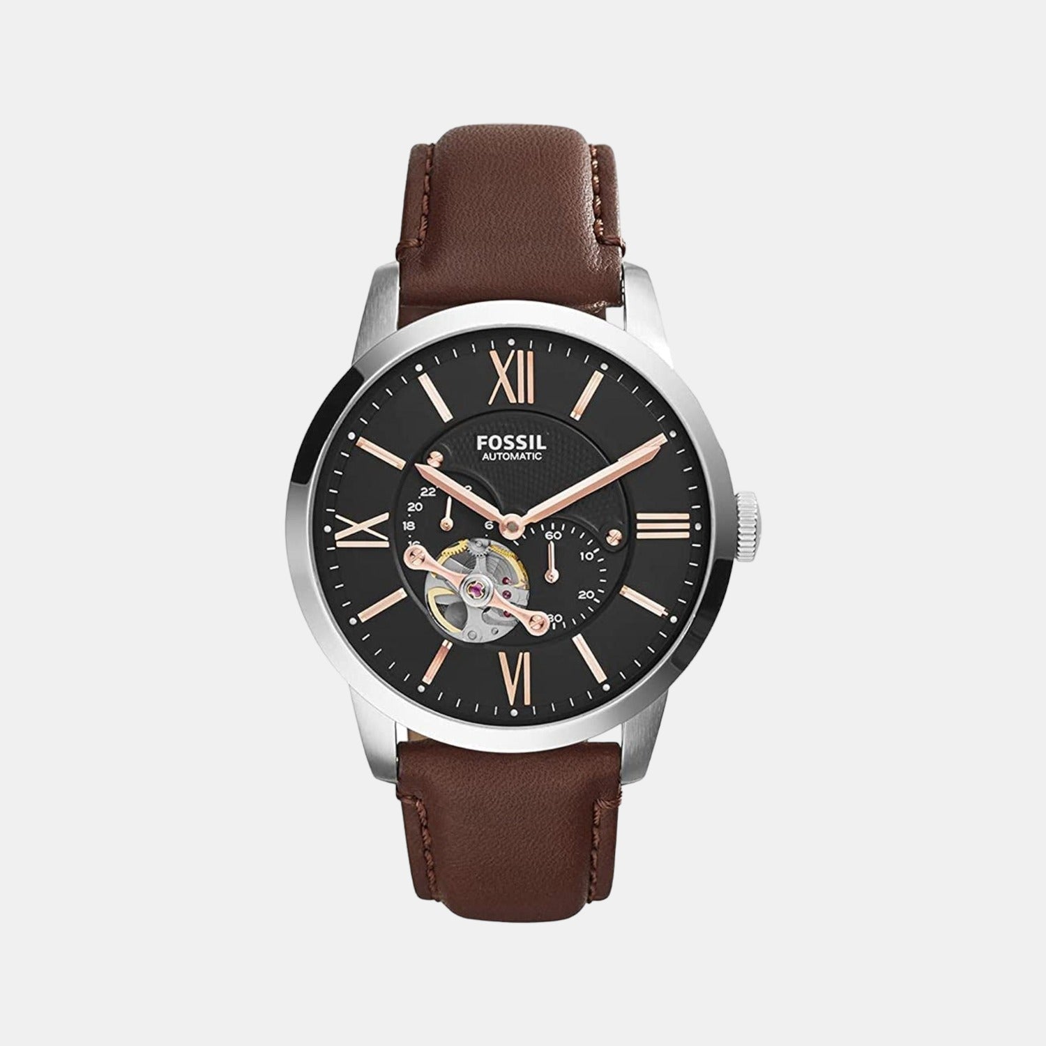 Towns Men Automatic Black Dial Multi-Function Leather Watch ME3061