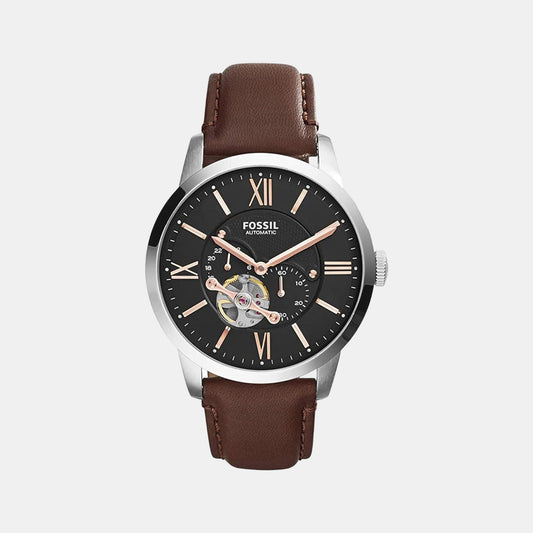 Towns Men Automatic Black Dial Multi-Function Leather Watch ME3061