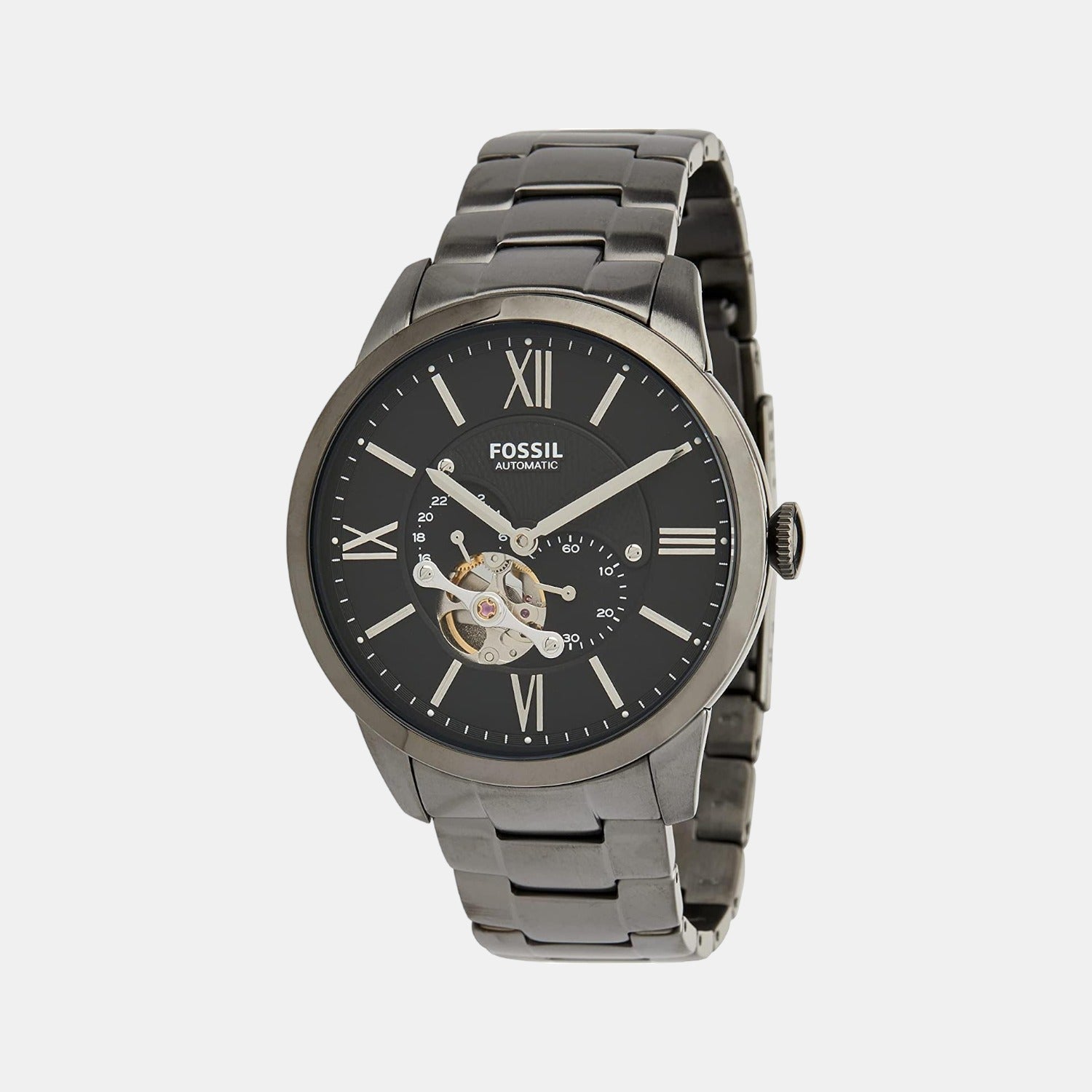 Towns Men Automatic Black Dial Multi-Function Stainless Steel Watch ME3172