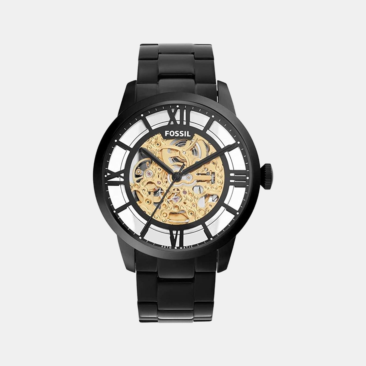 Towns Men Automatic Black Dial Analog Stainless Steel Watch ME3197