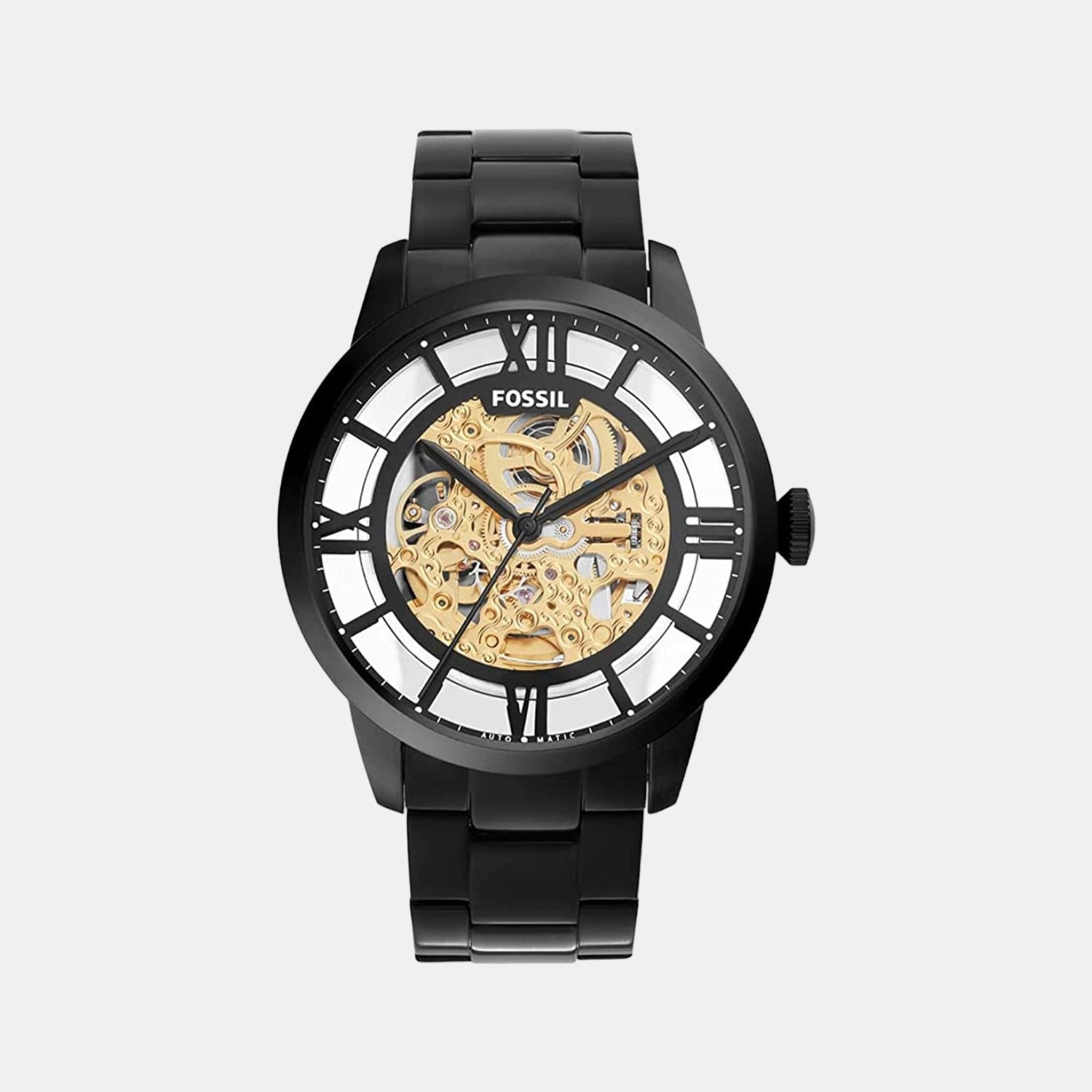 Towns Men Automatic Black Dial Analog Stainless Steel Watch ME3197