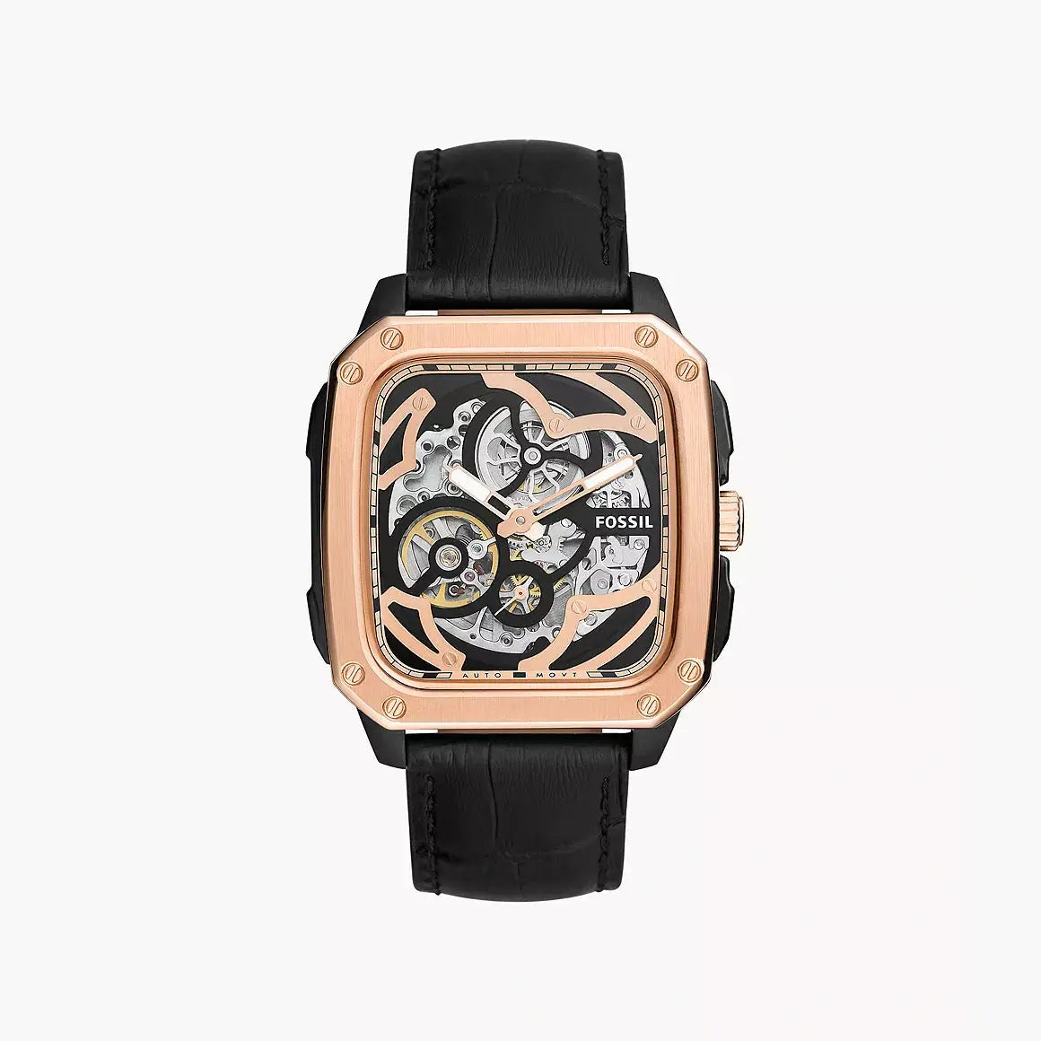 Fossil Inscription Automatic Black Leather Watch