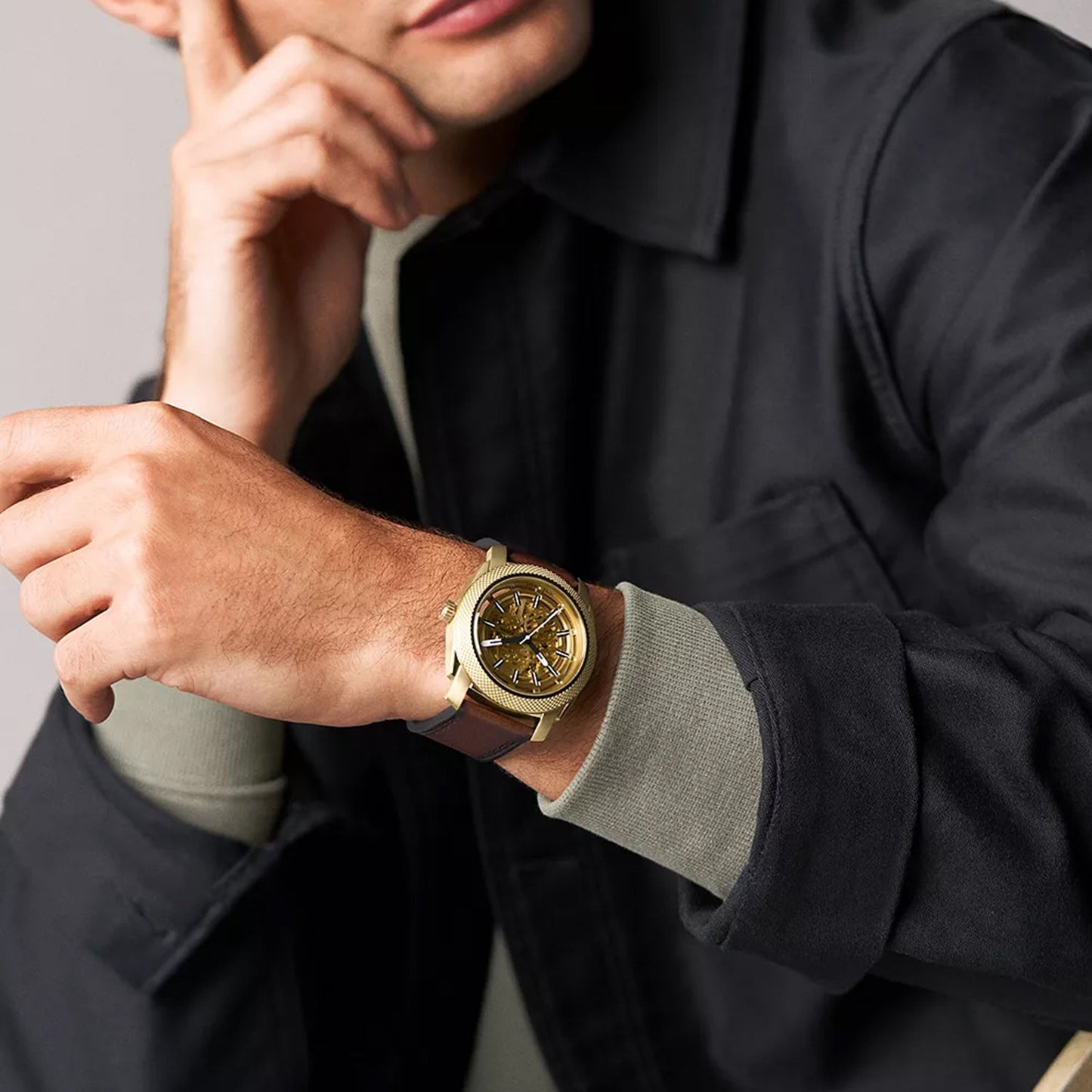 Men Automatic Gold Dial Analog Leather Watch ME3278