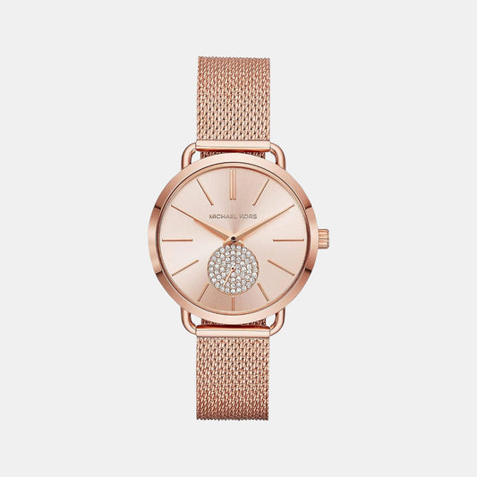 Portia Women Quartz Rose Gold Dial Analog Stainless Steel Watch MK3845