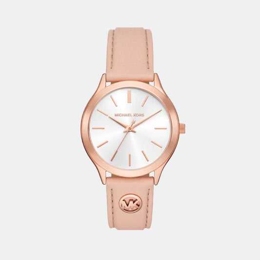 Slim Runway Women Quartz White Dial Analog Leather Watch MK7545