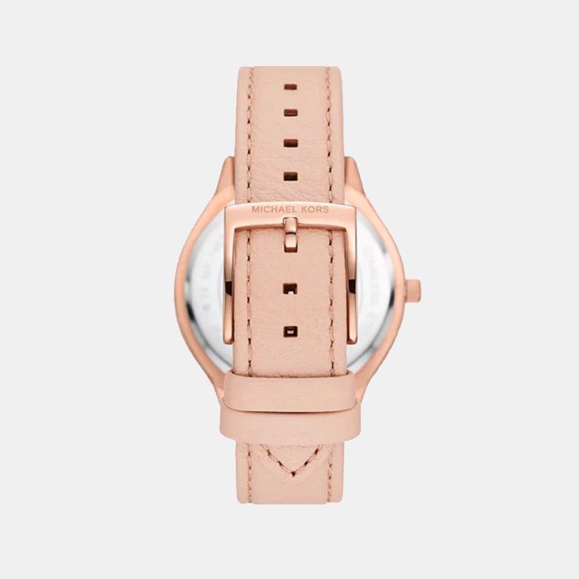 Slim Runway Women Quartz White Dial Analog Leather Watch MK7545