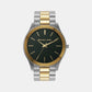Runway Men Quartz Green Dial Analog Stainless Steel Watch MK9149