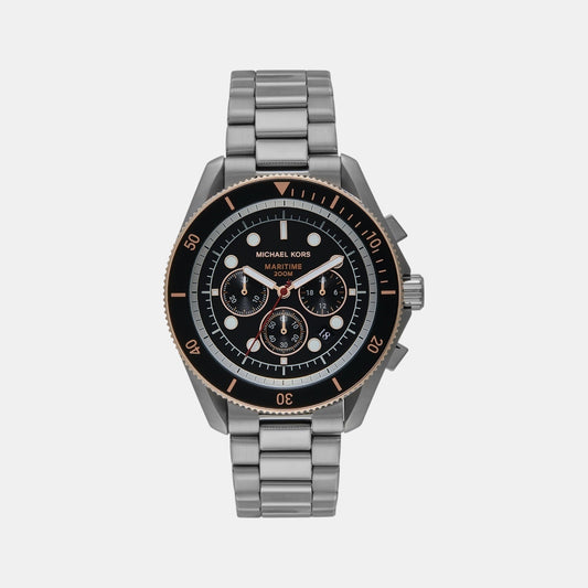 Maritime Men Quartz Black Dial Chronograph Stainless Steel Watch MK9204