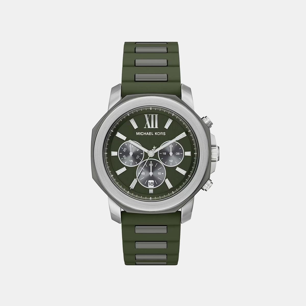 Prescott Men Quartz Green Dial Chronograph Silicone Watch MK9263