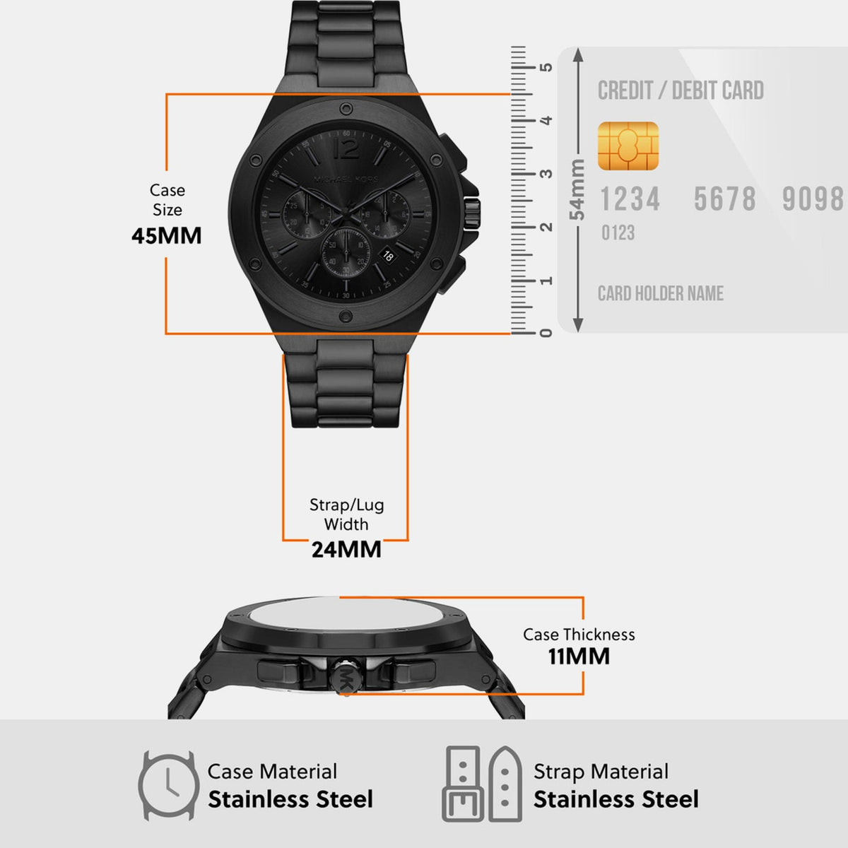 Lennox Men Quartz Black Dial Chronograph Stainless Steel Watch MKO1234