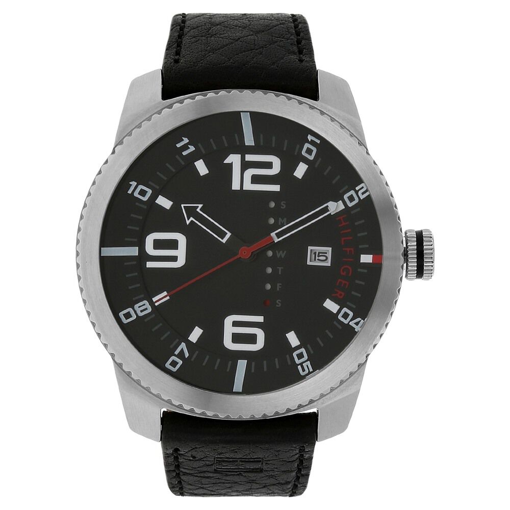 Tommy Hilfiger Quartz Analog Black Dial Leather Strap Watch for Men-NATH1791014J