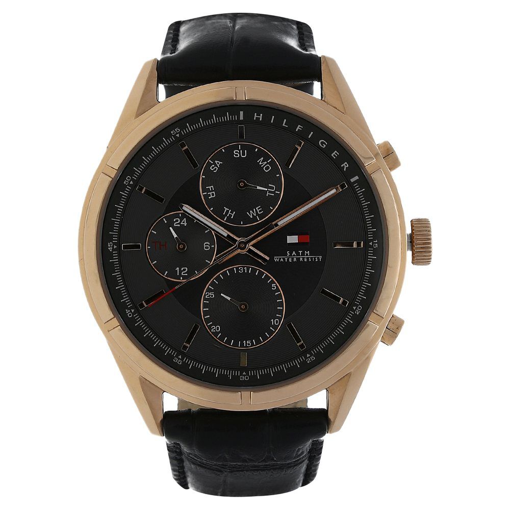 Tommy Hilfiger Quartz Analog Black Dial Leather Strap Watch for Men-NCTH1791125W