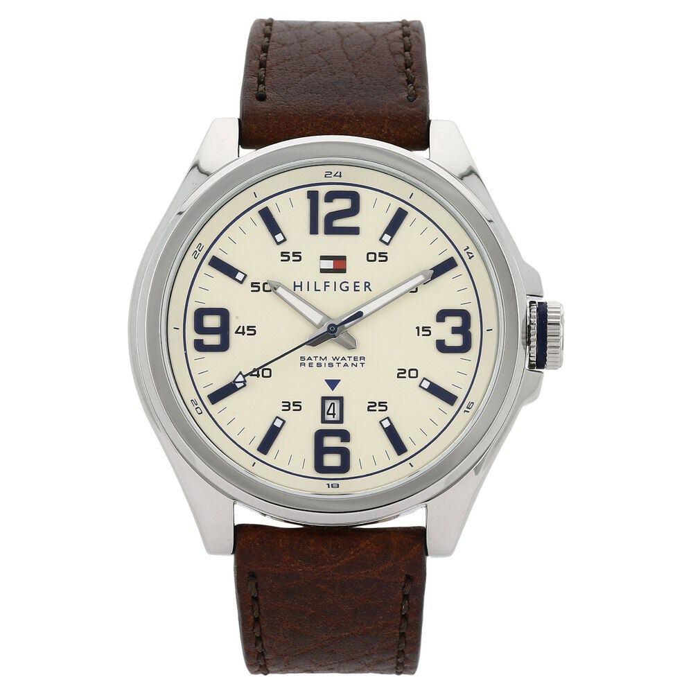 Tommy Hilfiger Quartz Analog Beige Dial Silicone Strap Watch for Men-NCTH1791207W