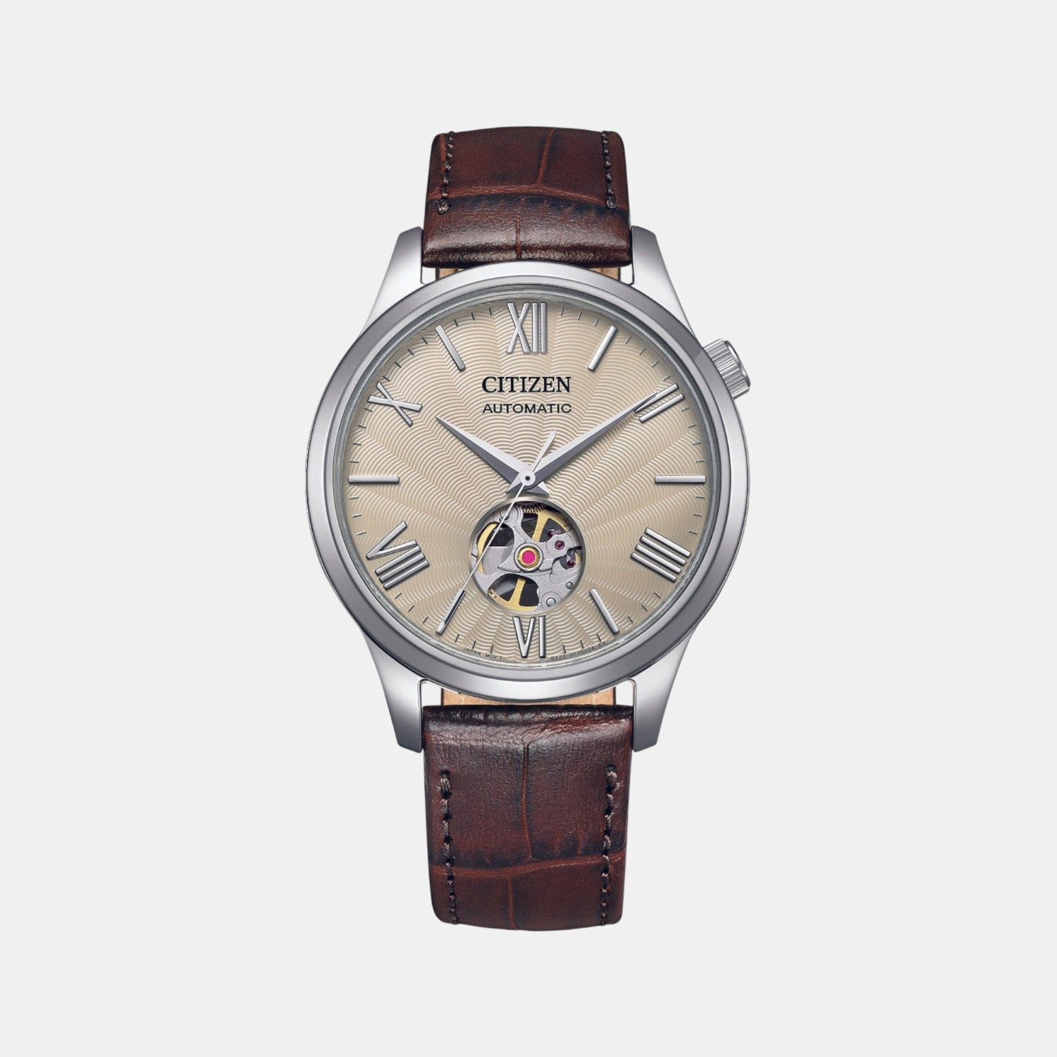 Mechanical Open Heart Men Quartz Beige Dial Analog Leather Watch NH9130-17A