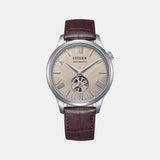 Mechanical Open Heart Men Quartz Beige Dial Analog Leather Watch NH9130-17A