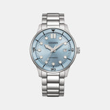 Men Automatic Blue Dial Analog Stainless Steel Watch NJ0191-83L